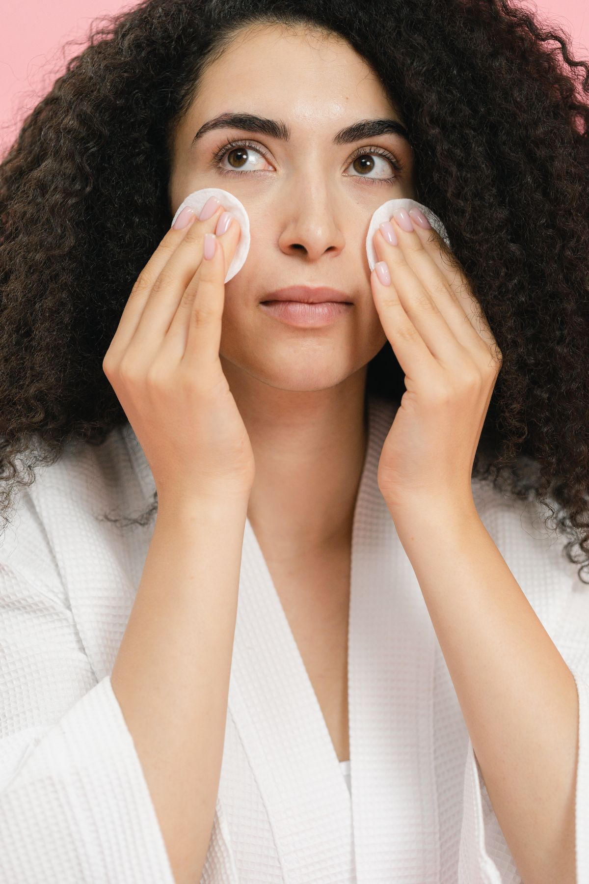 Skincare routine with cotton pads